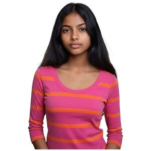 GAP Supersoft 3/4 Sleeve Pink & Orange Top Womens Size Small